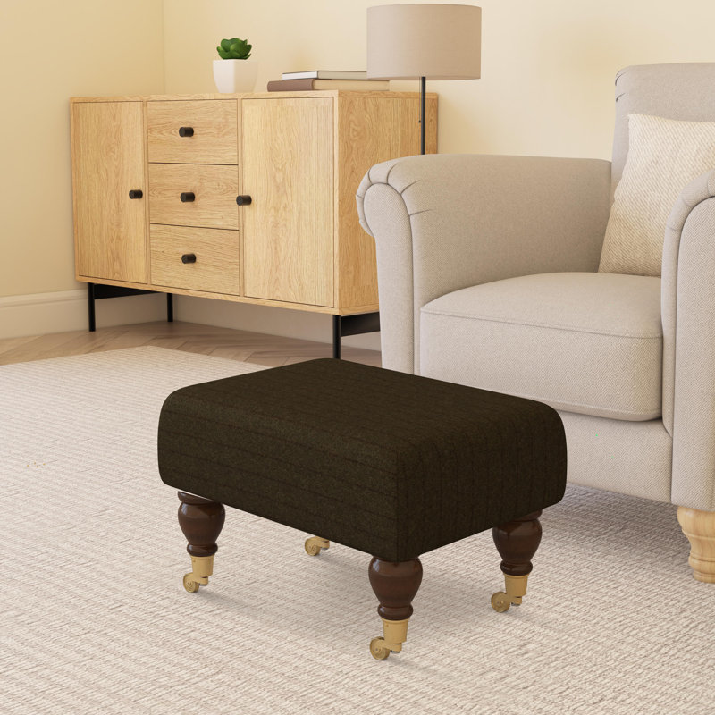 Autryville Wood Caster Leg - Pinstripe Wool, Cyprus Green, Mahogany