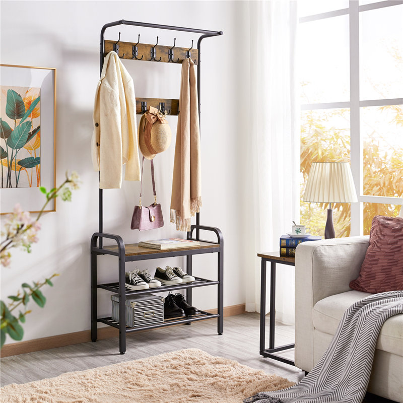 Hall Tree 71.5cm Wide with Bench and Shoe Storage, Rustic Brown