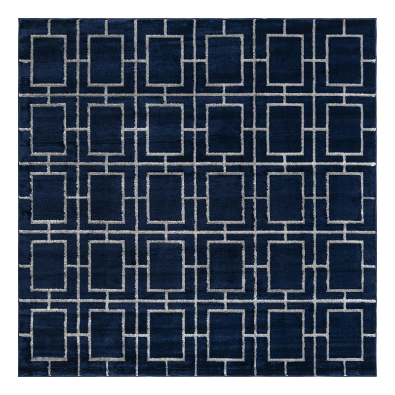 Tapis bleu marine / argent Glam, Carré 7 pi 10 po