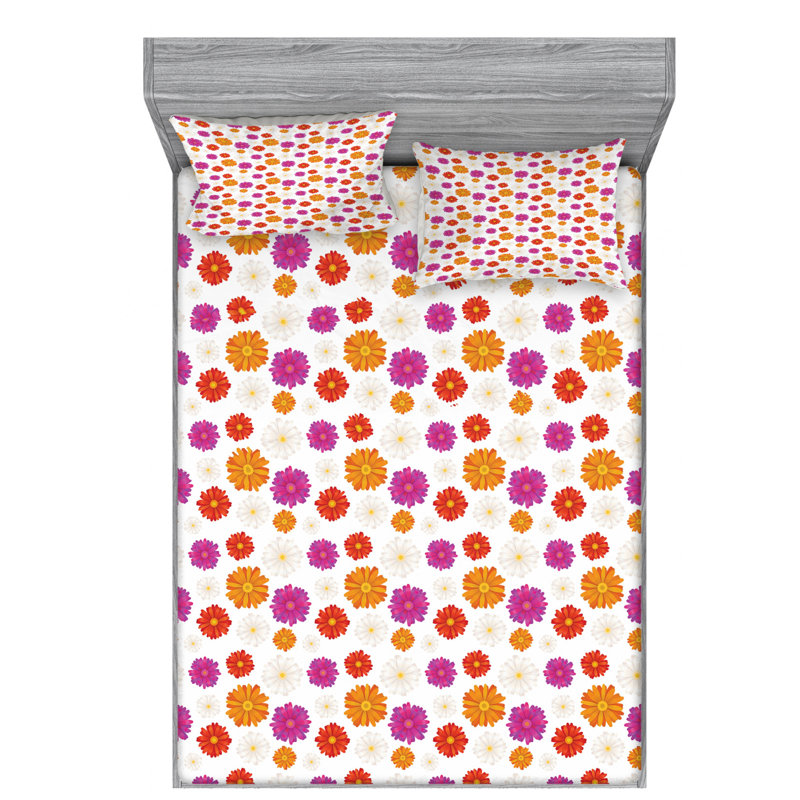 Microfiber Floral Fitted Sheet, Queen Fitted Sheet with 2 Pillowcases