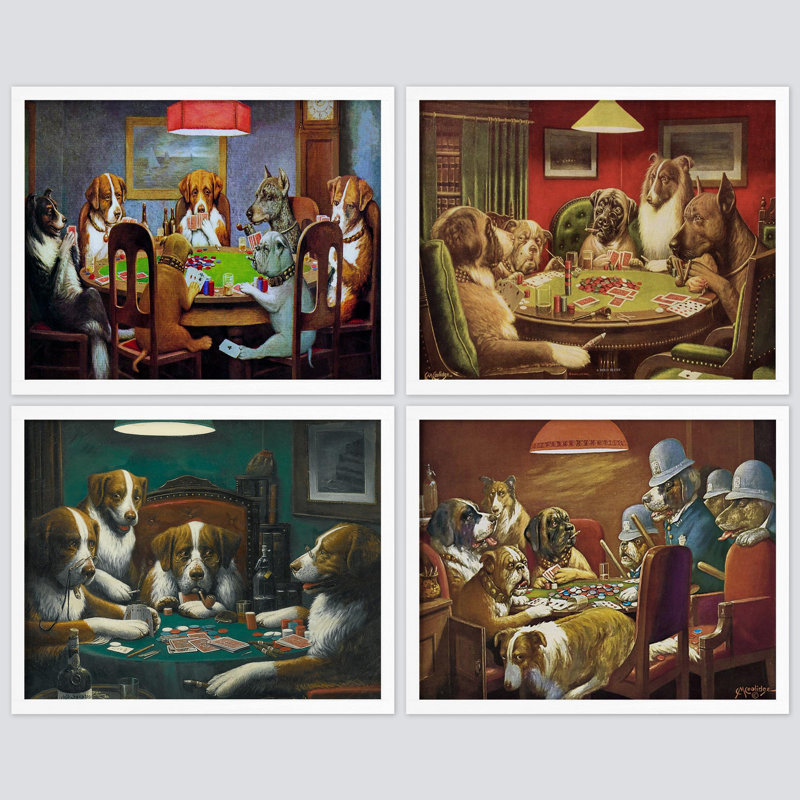 «Whimsical Dog Poker», impression humoristique canine encadrée sur papier, Blanc, H 8 po x l 10 po