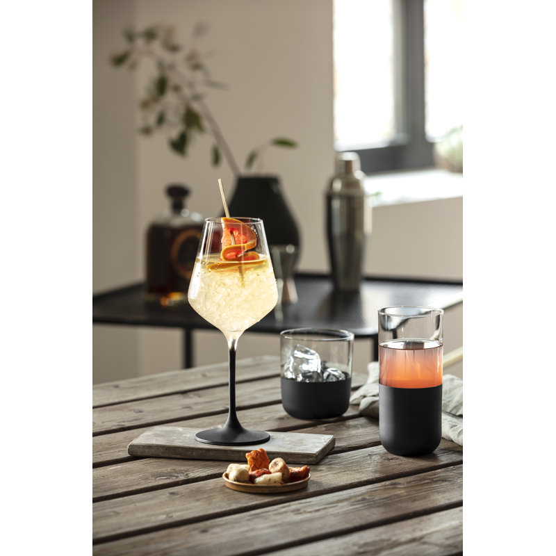 Villeroy & Boch Manufacture Rock Collection Longdrink Glass Set, Set of 4, Crystal Glass with Matte Black Base, Made in Europe, Capacity 10 oz
