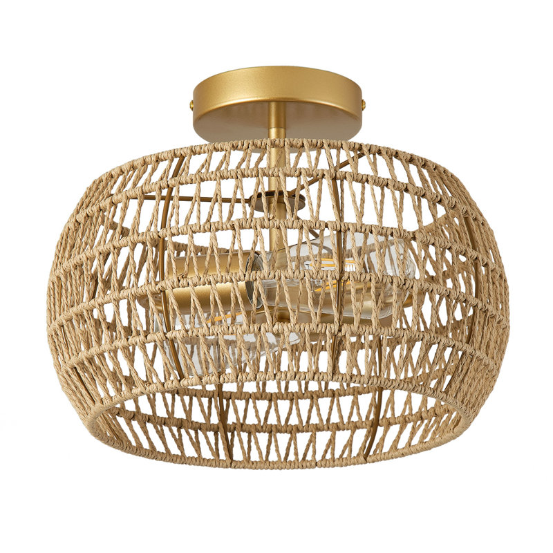 Plafonnier industriel réglable en fer doré à 2 lampes