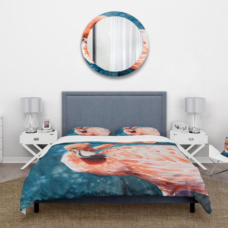 Flamants roses dans l'eau bleue II - Ensemble de housse de couette Farmhouse - Microfibre de polyester