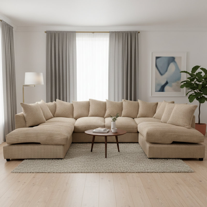 5 Seater Corduroy Corner Sectional, Coffee