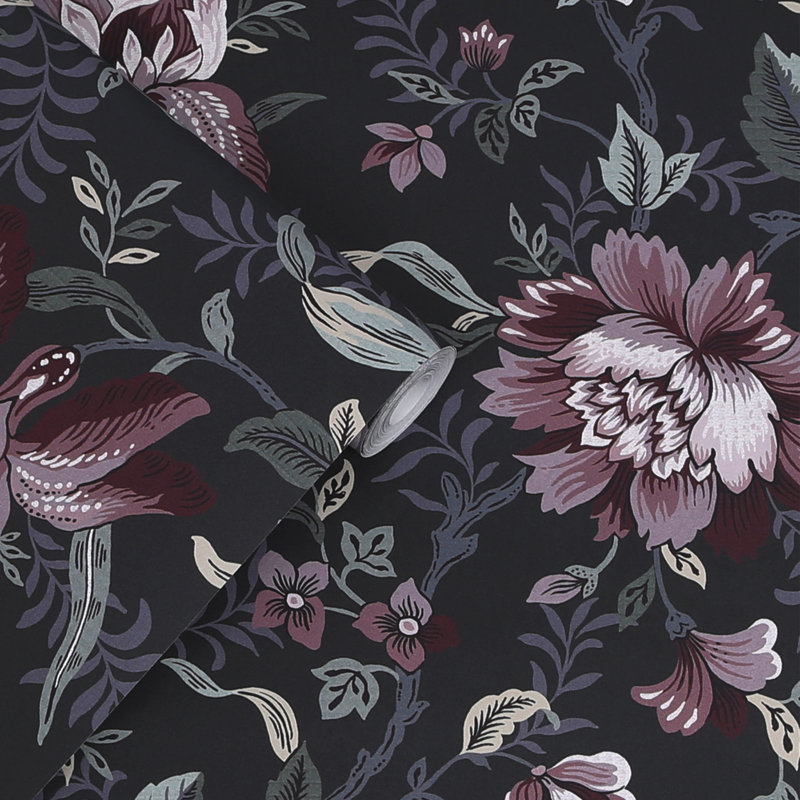 Faded Glamour - Papier peint floral pour chambre, Gris anthracite