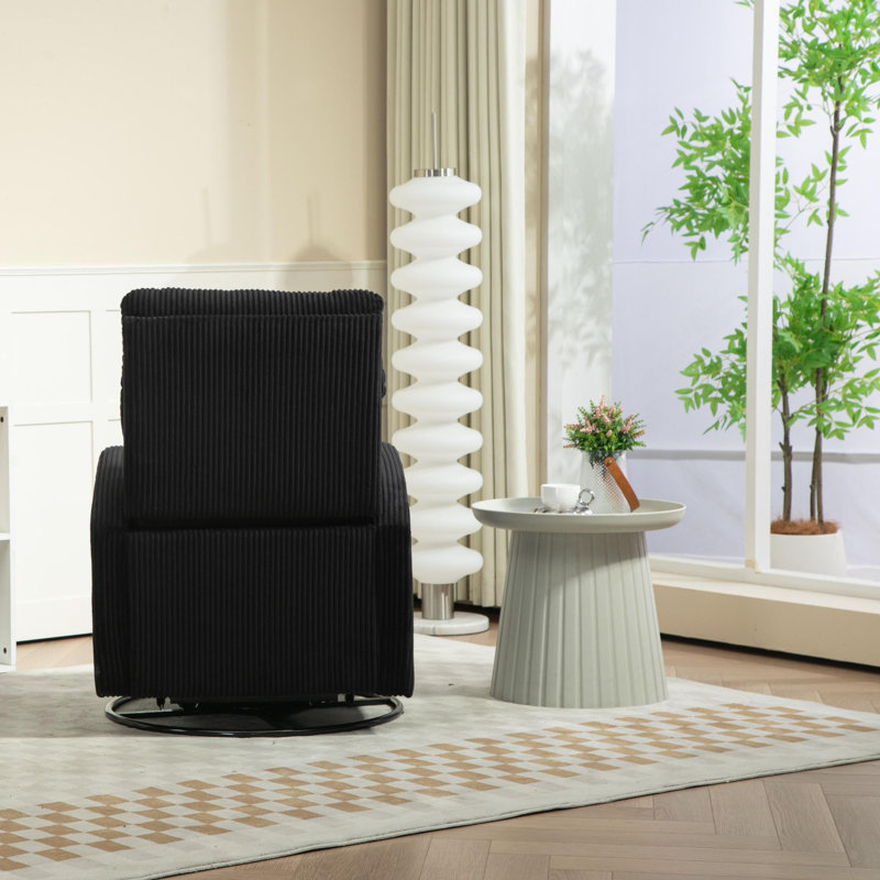 Upholstered Swivel Glider Rocking Chair, Black Corduroy