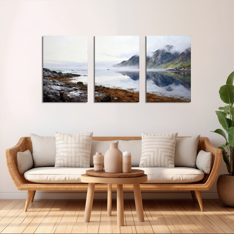 «Scenic Mountain Lake Reflection», reproduction d'art sur toile tendue sur toile (ensemble de 3), H 36 po x l 72 po