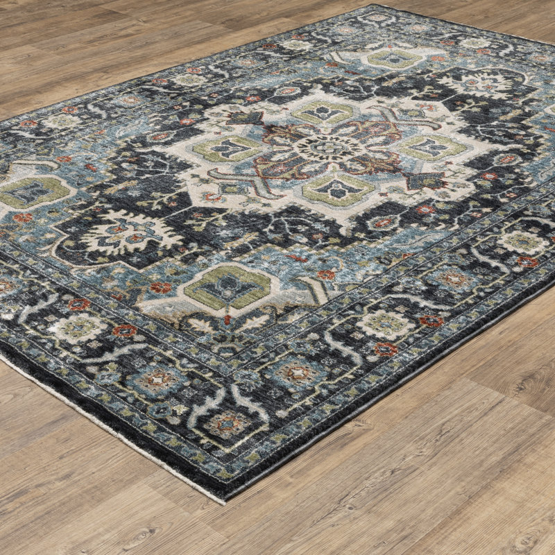 Caia Traditional Medallion Navy/ Blue Area Rug, Rectangle 6'7" x 9'9"