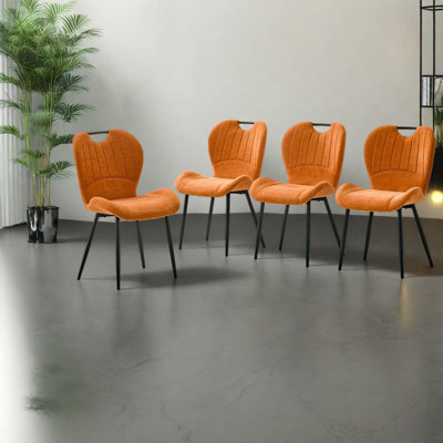 Portable Dining Chairs, Orange Fabric Metal Frame, Modern Home Kitchen