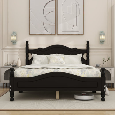 Wood Platform Bed Frame,Retro Style Platform Bed with Wooden Slat Support