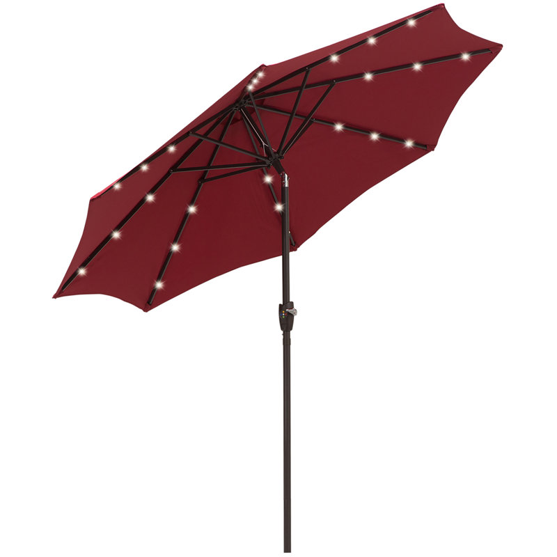 269cm Lighted Tilt Market Parasol, Wine Red, Pulley Lift