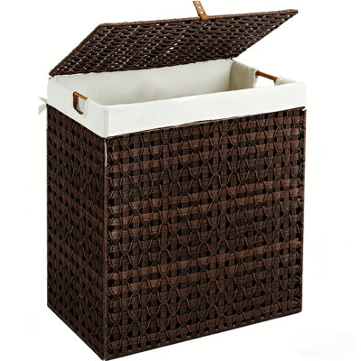 Panier à linge de 13,0 po x 13,0 po x 21,7 po avec poignées et doublure amovible, panier à linge en osier de rotin tissé pour l'organisation et le rangement de la salle de bain de la chambre à coucher, brun