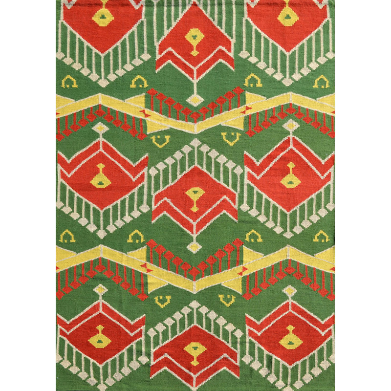 Tapis vert/rouge handwoven à tissage plat