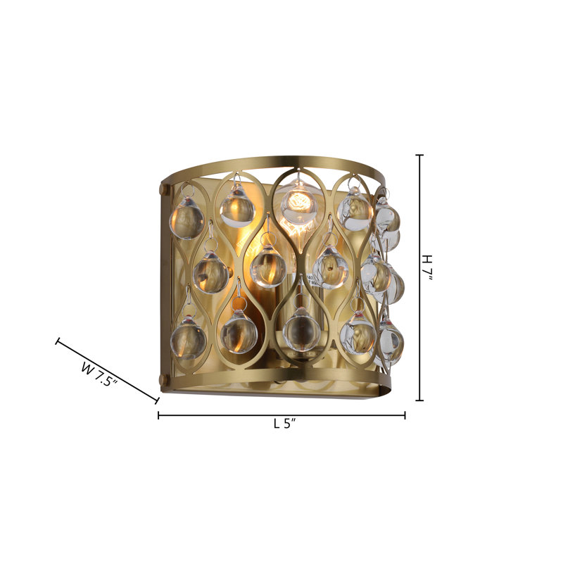 Ridgehaven Dimmable Gold Wall Sconce with Clear Crystals, 5"x7"