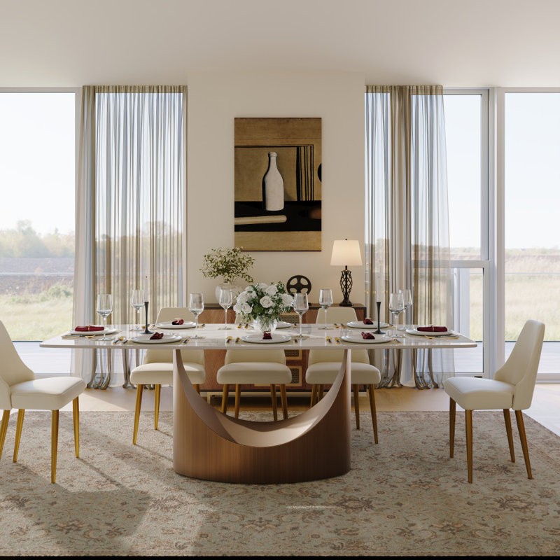 Ensemble de salle à manger moderne, ensemble de table de salle à manger rectangulaire pré-assemblé, ensemble de table de salle à manger en pierre frittée avec chaises rembourrées en similicuir