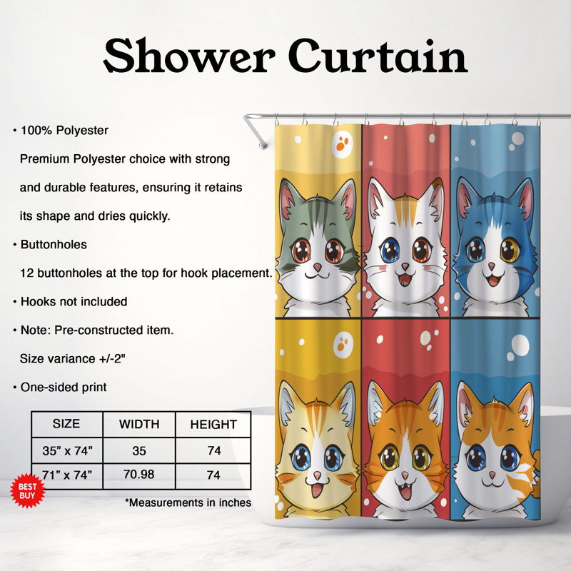 Playful Cats - Rideau de douche Premium, H 74 po x l 71 po