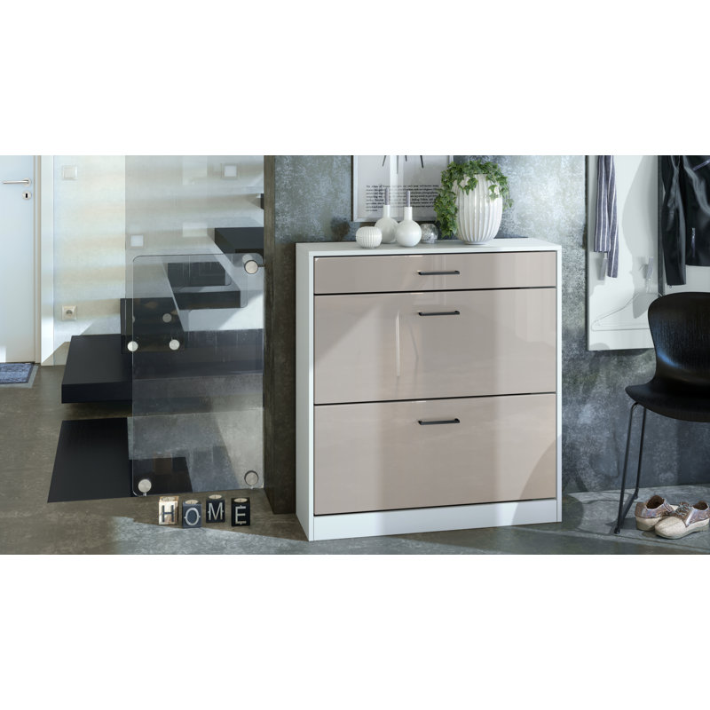 Swerve 16 Pair Flip Down Shoe Storage, Sand Grey High Gloss