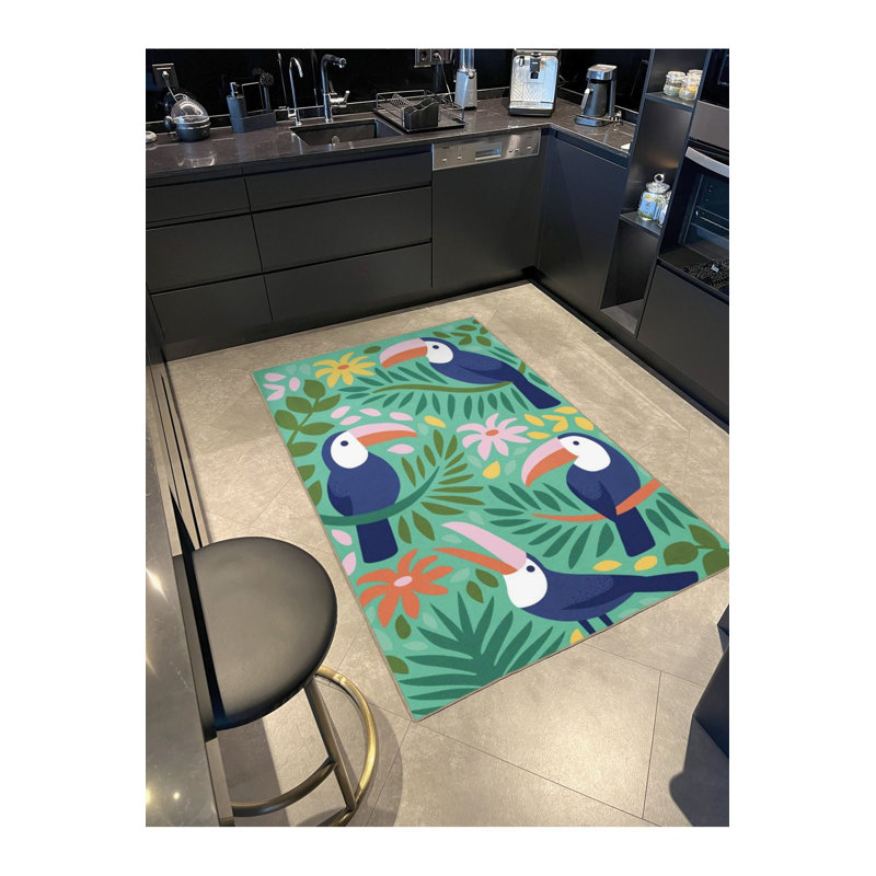 Tapis vert tissé à rayures vert, Tapis de couloir 3 pi 3 po x 9 pi 10 po