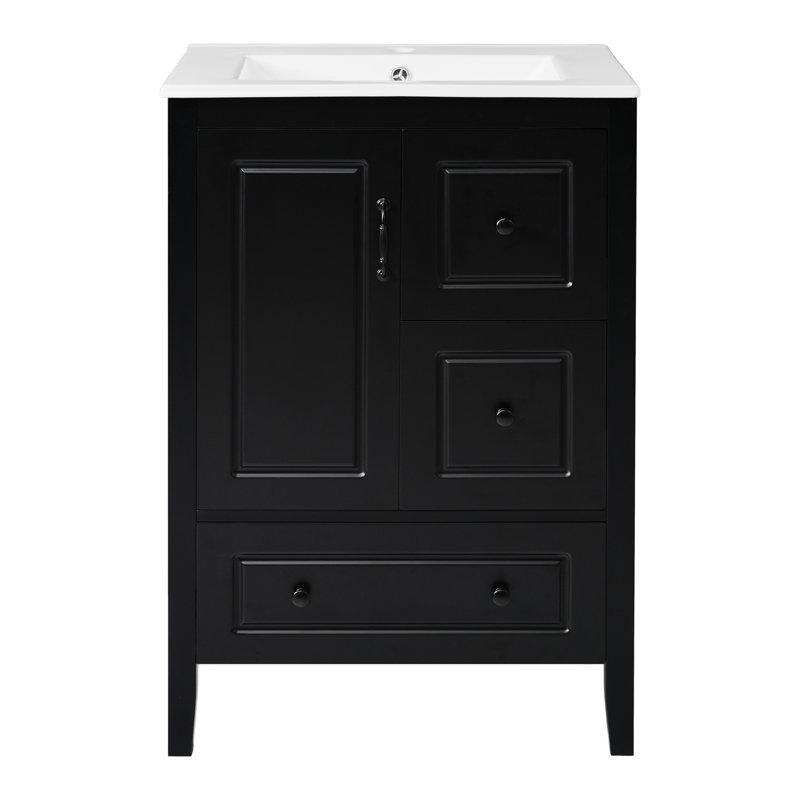 Gerhardt 24" Freestanding Bathroom Vanity With Ceramic Sink, Cabinet & Drawers, Black