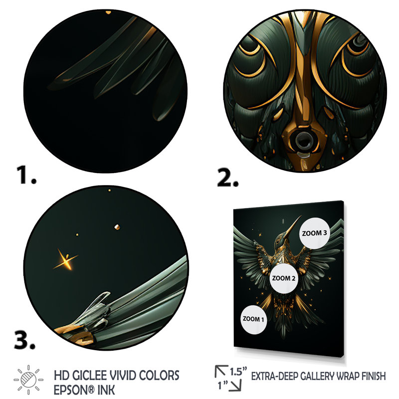 Blue Harmonious Hovering Hummingbird - Colibri, art mural animal, H 40 po x l 30 po x P 1,5 po, Cadre flottant noir