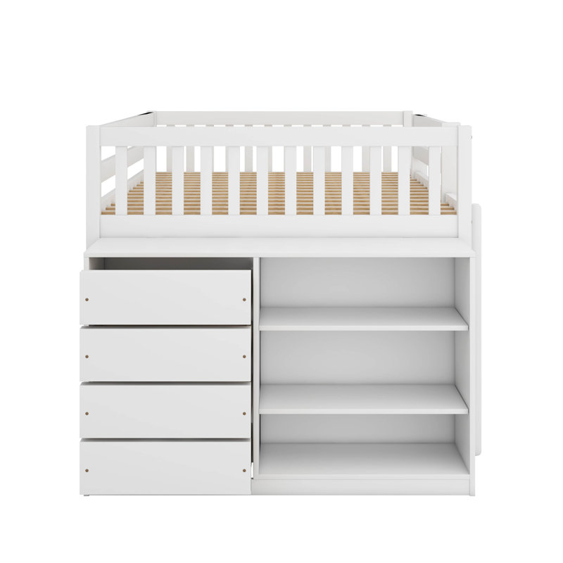 Lit superposé double au-dessus de double avec tiroirs et tablettes, Blanc