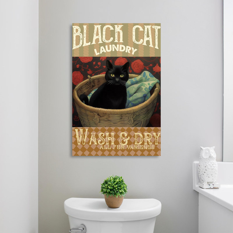 «Black Cat Laundry 2», impression rectangulaire 1 pièce sur toile «Black Cat Laundry 2», H 36 po x l 24 po x P 1,25 po