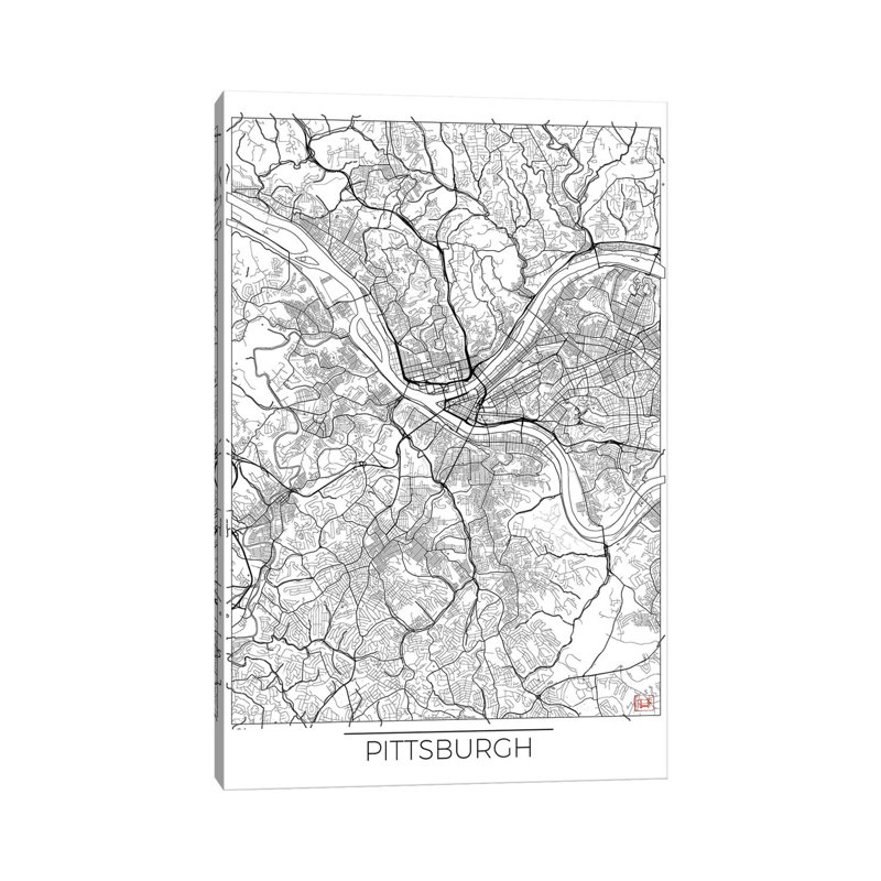 Pittsburgh Minimal Urban Blueprint Map by Hubert Roguski - Wrapped Canvas Painting, 20.32 cm H x 30.48 cm W