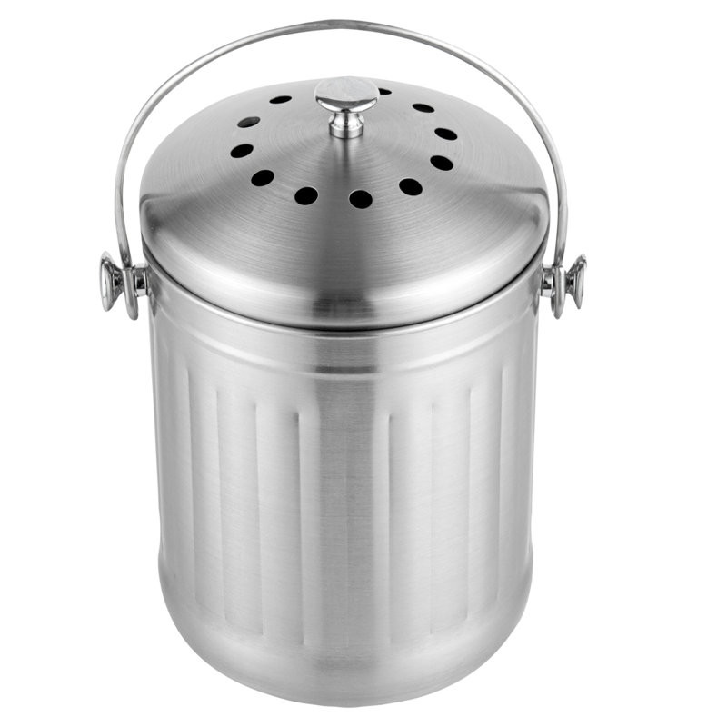 Poubelle de comptoir de 1,3 gallon, 1 bac à déchets de cuisine compacte de restaurantware-rw propre, évite la rouille, couvercle hermétique, bac à compost de comptoir en acier inoxydable 201, filtre à charbon