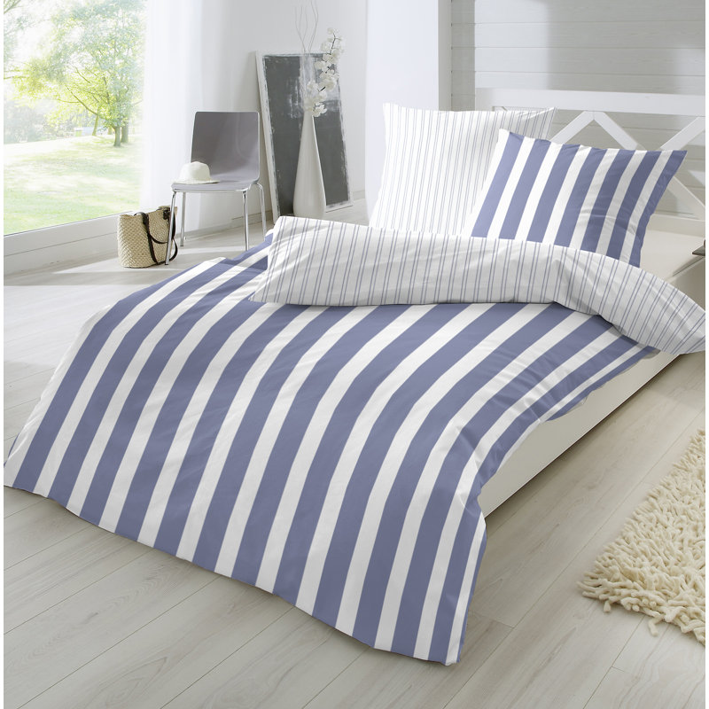 Perkal Bettwäsche 100% Baumwolle, White/Blue, 220 x 240 cm - 2 Pillowcases (80 x 80 cm)