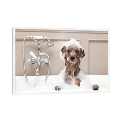 Funny Dog Taking Bubble Bath by Susan Schmitz - Print on Canvas