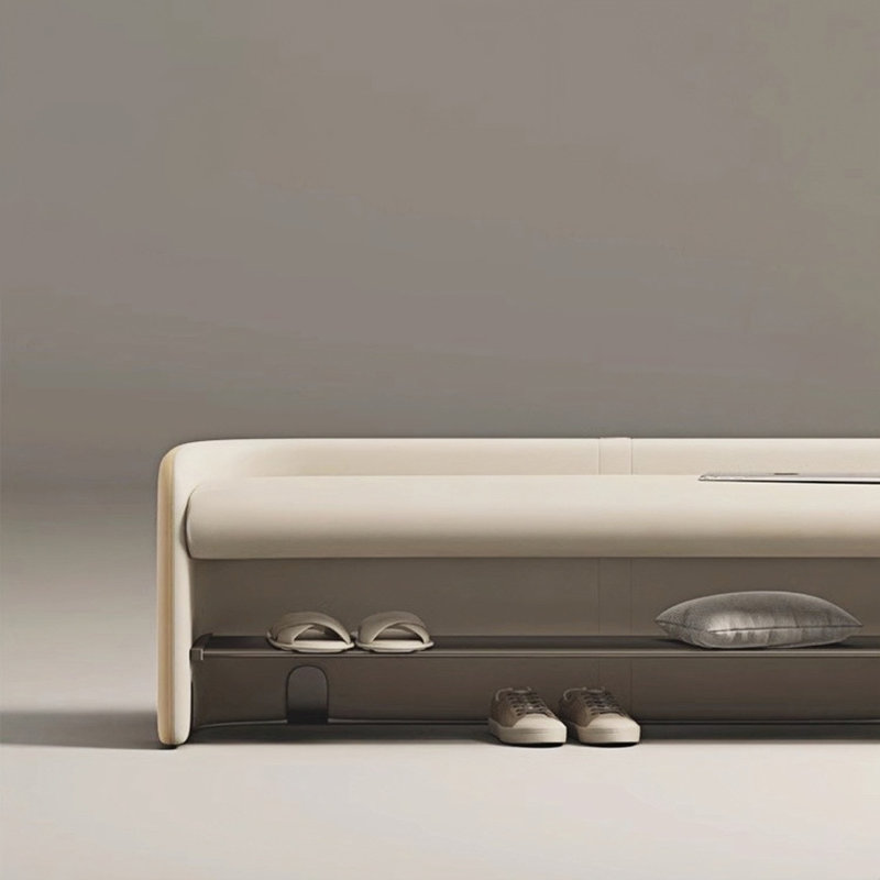 Banc de rangement rembourré en cuir Jimeniz, Beige