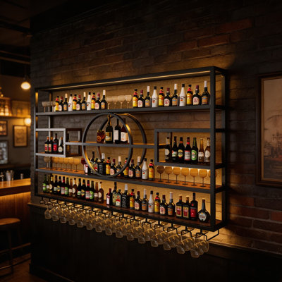 Modern Rectangular Metal Wine Rack (LED Light Not Included)