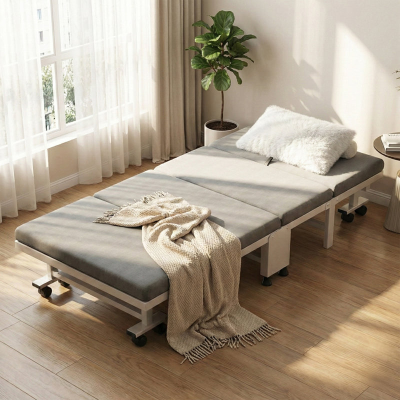 Traute Steel Upholstered Folding Bed with Mattress Included Twin 10.63" Foldaway Guest Bed, 35.5" W x 74.8" L