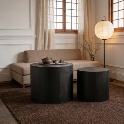 2-Pieces Round Wooden Nesting Coffee Table
