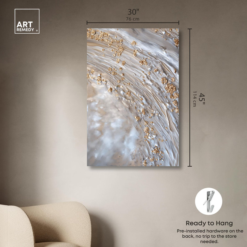 Elegant Gold and Silver Abstract Canvas Art, 30" x 45"