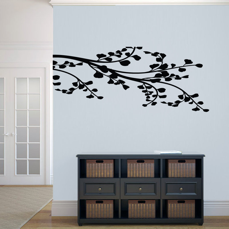 Adhésif décoratif coin branche feuillue, Noir