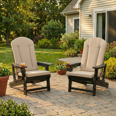 Outdoor Hdpe Adirondack Chair Set With Removable Cushions And Cup Holder