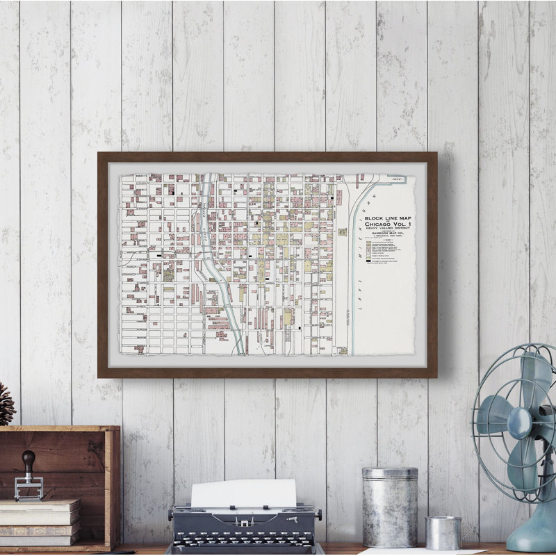 «Block Line Map of Chicago», impression encadrée, H 20 po x l 30 po x P 1,5 po