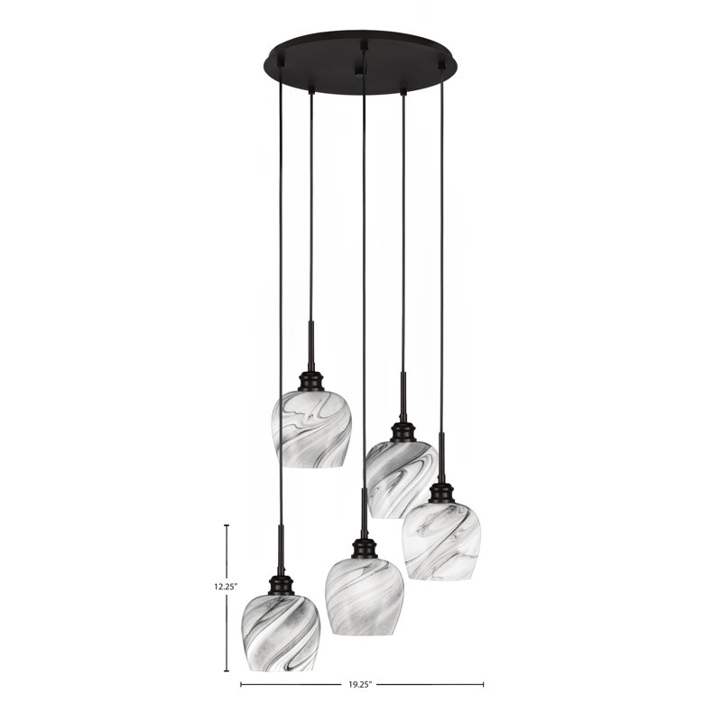 Luminaire suspendu grappe 5 lumières avec verre de 6 po Edge, Espresso