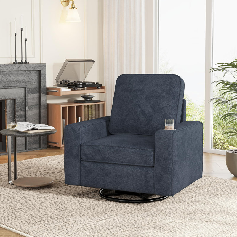 Chaise d'appoint pivotante carrée avec accoudoirs larges, H 39,7 po x l 36,2 po x P 31,1 po, Bleu