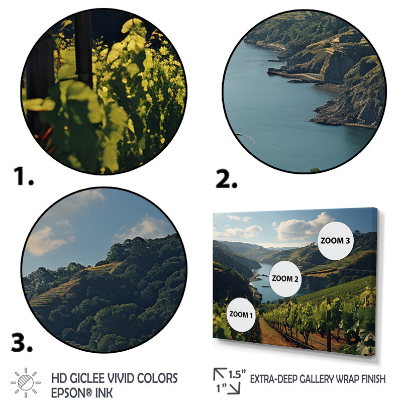 Impression sur toile 3 pièces Lakeside Vineyard, H 40 po x l 60 po x P 1 po