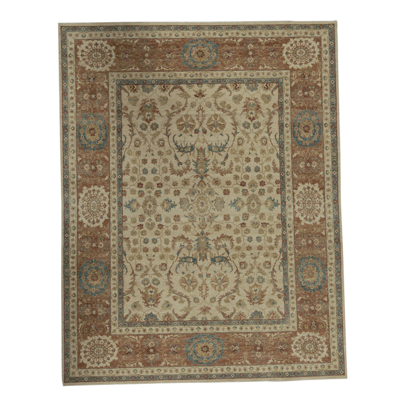 Tapis ivoire et rouille noué à la main de haute qualité
