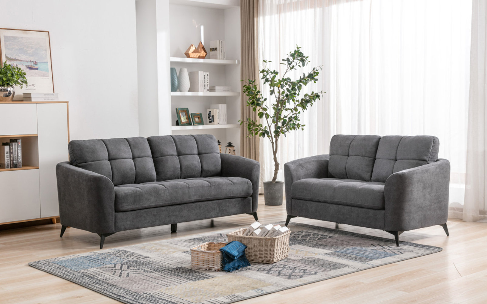 Latitude Run® Alcester Grey Woven Fabric Sofa Loveseat Living Room Set ...
