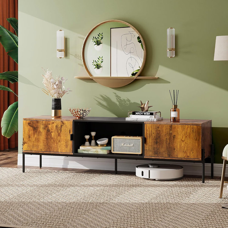 Console With Open Shelf And 2 Cabinets For