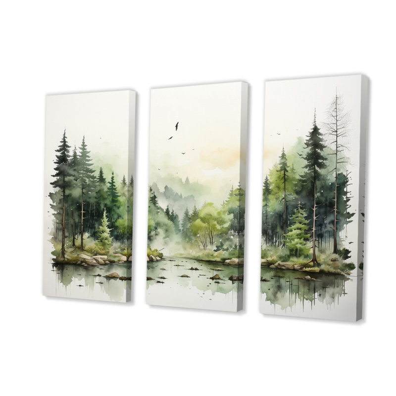 «Tranquil Forest Oasis I» sur toile, reproduction de 3 pièces, H 28 po x l 36 po x P 1 po