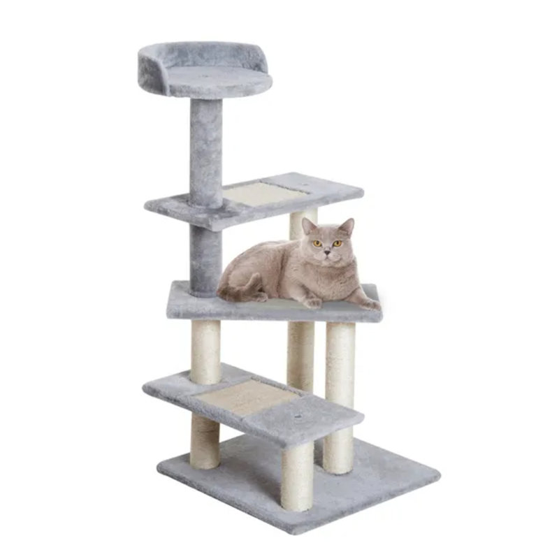 Arbre à chat 40 po à 5 niveaux pour tour d'escalade avec centre de jeu et perchoir - gris