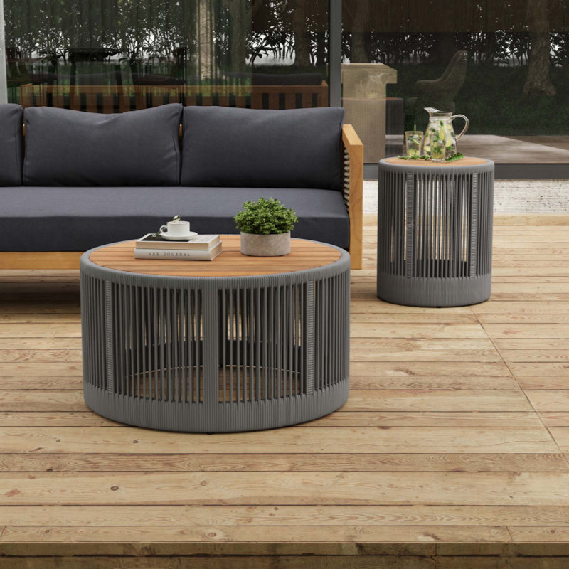 Ensemble de table industrielle rustique, table basse et table d'appoint avec design en corde tissée, ensemble de table moderne et fonctionnel pour le salon et la maison