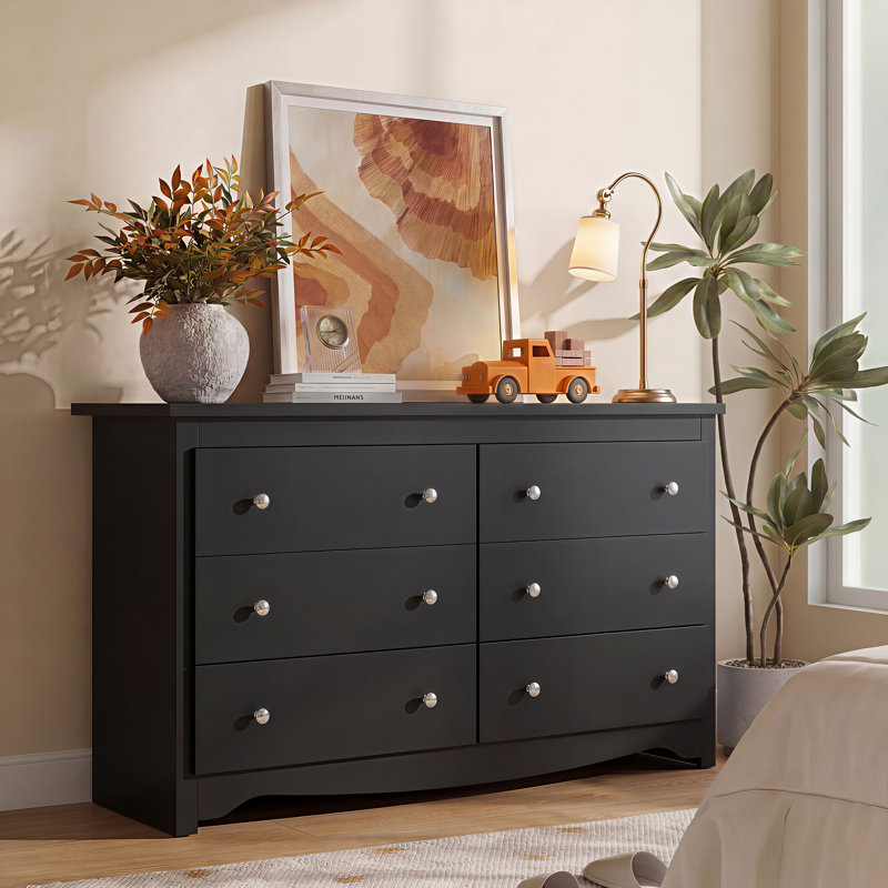 59" W 6-Drawer Wooden Dresser with Elegant Double Handles for Bedroom, Modern Large Storage Organizer with Solid Legs, Chest of Drawers for Living Room, Hallway