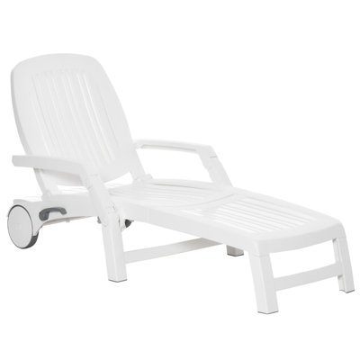 Outdoor Chaise Lounge Chair On Wheels With Storage Box, Perfect For Relaxation And Convenience